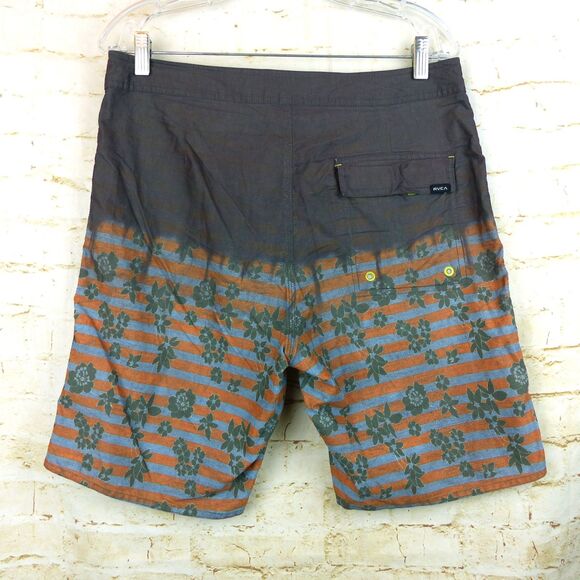 RVCA Board Shorts Mens 32 Vintage Brushed 9” Stripe Floral Ombre Swim Surf - Picture 2 of 14